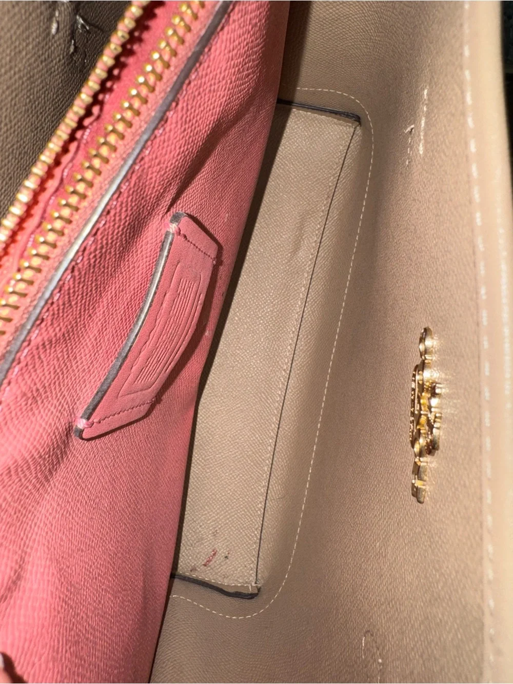 COACH Heritage Signature Horse Stripe Tote Pink & Beige